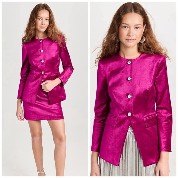 Veronica Beard Cencia Woven Satin Crystal Button Blazer Jacket Pink Size 8 - Picture 1 of 8